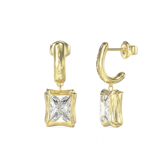 Gold Plated Bamboo & Rectangle Crystal Drop Hoop Guess Earrings UBE05172YG