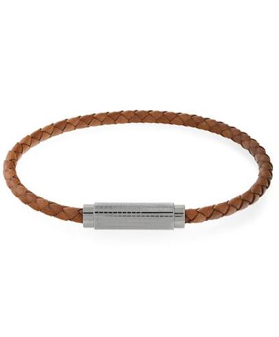 Calvin Klein Braided Leather / Stainless Steel Barrel Clasp Men's Bracelet 35000421