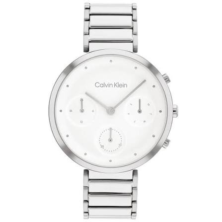 Calvin Klein Multifunction / Silver-Tone Stainless Steel White Dial Watch 25200282