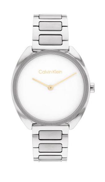 Calvin Klein Minimal / Silver-Tone Stainless Steel & Gold Accent White Dial Watch 25200275
