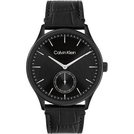 Calvin Klein Classic / Minimal Small Seconds Black Dial Black Men's Leather Watch 25200555
