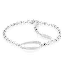 Calvin Klein Organic Teardrop Loop / Silver-Tone Stainless Steel Chain Bracelet 35000357