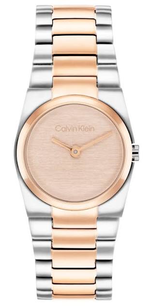 Calvin Klein Minimalist / Integrated Brushed Rose Gold Dial Two-Tone Stainless Steel Watch 25100124