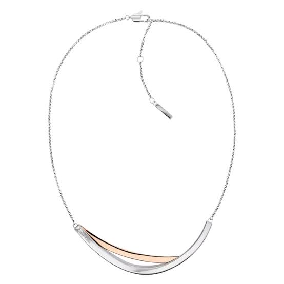 Calvin Klein Sculpted Curve / Two-Tone Rose Gold & Silver Curved Bar Stainless Steel Necklace 35000848