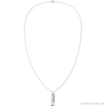 Calvin Klein Architectural Bar / Textured Ribbed Dog Tag Style Stainless Steel Necklace 35100085
