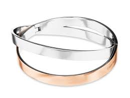 Calvin Klein Sculpted Crossover / Interlocking Two-Tone Rose Gold & Silver Stainless Steel Bangle 35000851