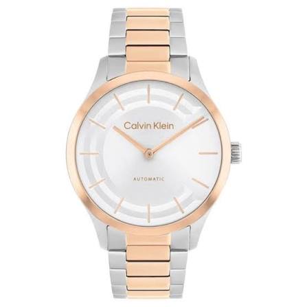 Calvin Klein Automatic Minimalist / Two-Tone Rose Gold & Silver Dial Stainless Steel Watch 25100104