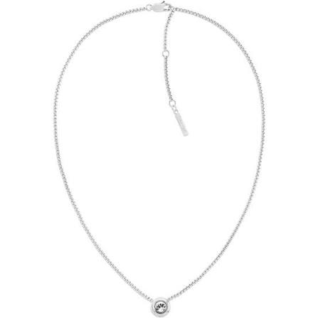Calvin Klein Minimalist Solitaire / Silver-Tone Stainless Steel Round Crystal Pendant Necklace 35000769