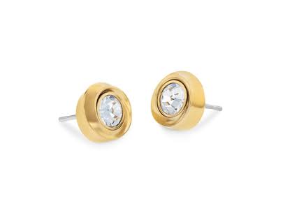 Calvin Klein Minimalist Solitaire / Gold-Tone Stainless Steel Round Crystal Stud Earrings 35000772