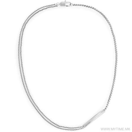 Calvin Klein Layered Bar / Asymmetric Double Box Chain Silver-Tone Stainless Steel Necklace 35100057
