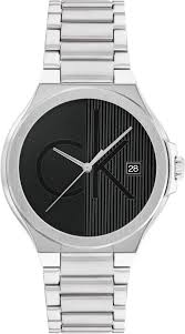 Calvin Klein Monogram Split Dial / Black Split-Texture Dial Stainless Steel Date Watch 25200482