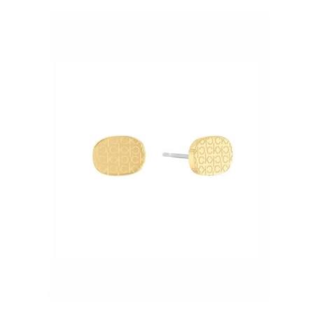 Calvin Klein Monogram Laser-Etched / Gold-Tone Stainless Steel Oval Stud Earrings 35000400