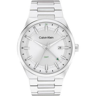 Calvin Klein GMT / Sunray Silver Dial Stainless Steel Dual-Time Watch 25200489
