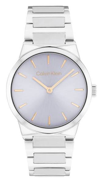 Calvin Klein Minimalist Sunray / Sunray Lavender-Silver Dial Stainless Steel Watch with Rose Gold-Tone Accents 25100079