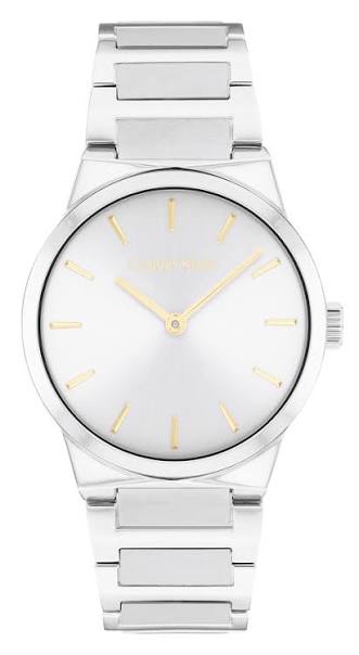 Calvin Klein Minimalist Sunray / Sunray Silver Dial Stainless Steel Watch with Gold-Tone Accents 25100076