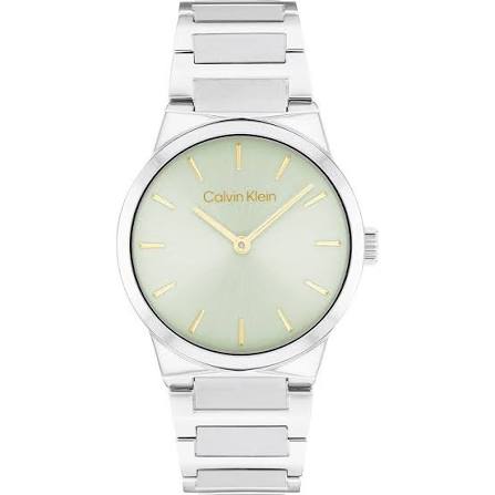 Calvin Klein Minimalist Sunray / Sunray Pale Green Dial Stainless Steel Watch with Gold-Tone Accents 25100080