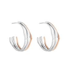 Calvin Klein Sculpted / Spiral Two-Tone (Silver & Rose Gold) Stainless Steel Hoop Earrings 35000650