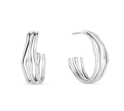 Calvin Klein Sculpted / Spiral Silver-Tone Stainless Steel Hoop Earrings 35000720