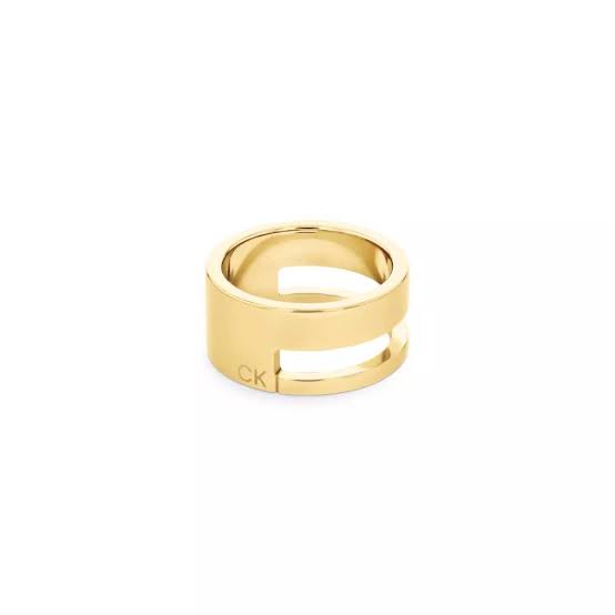 Calvin Klein Sculpted Geometric Cut-Out / Minimalistic Gold-Tone Stainless Steel Ring 35000679B
