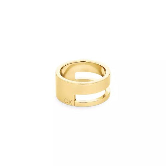 Calvin Klein Sculpted Geometric Cut-Out / Minimalistic Gold-Tone Stainless Steel Ring 35000679B