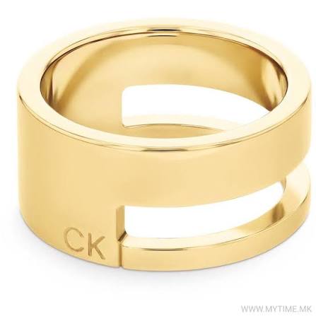 Calvin Klein Sculpted Geometric Cut-Out / Minimalistic Gold-Tone Stainless Steel Ring 35000679C