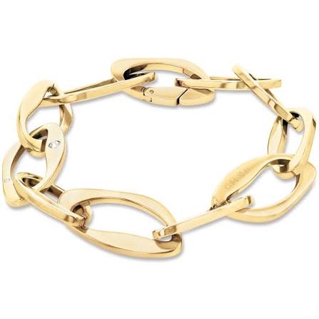 Calvin Klein Sculpted Link / Gold-Tone Stainless Steel Crystal Chain Bracelet 35000686