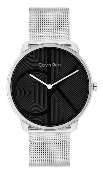 Calvin Klein Monogram Dial / Minimal Silver-Tone Stainless Steel Mesh Watch 25300012