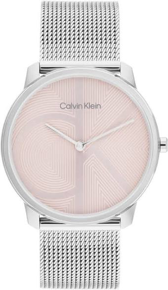 Calvin Klein Monogram Dial / Light Pink Silver-Tone Stainless Steel Mesh Women's Watch 25300015