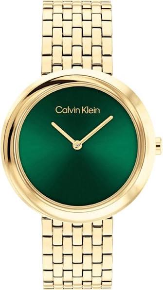 Calvin Klein Emerald Green Sunray Dial / Gold-Tone Stainless Steel Women's Watch 25100066