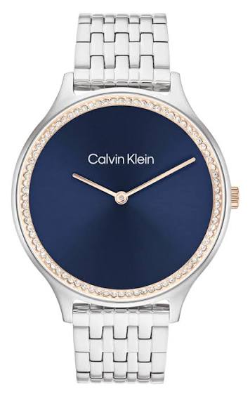Calvin Klein Crystal Bezel / Blue Sunray Dial Two-Tone Women's Watch 25100001
