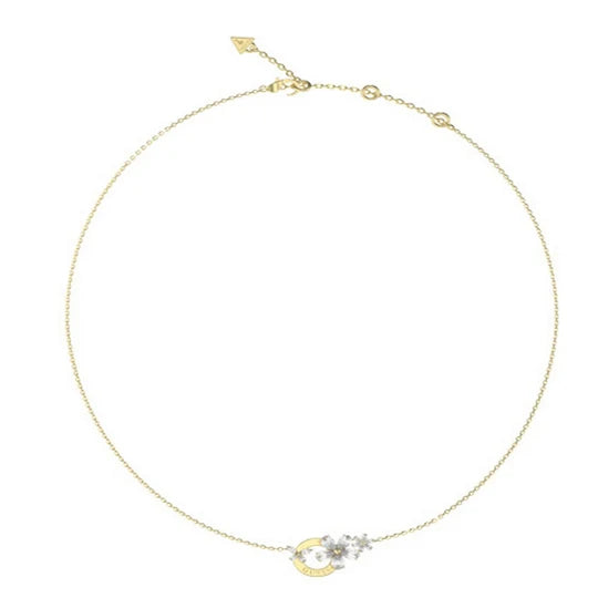 Ladies Lily Flower And Circle Guess Necklace UBN05102YG