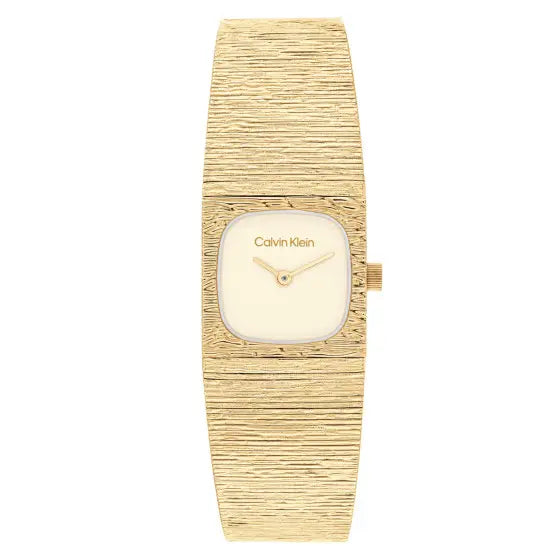 Calvin Klein Textured Bangle / Bark Effect Women's Gold-Tone Stainless Steel Watch 25100178