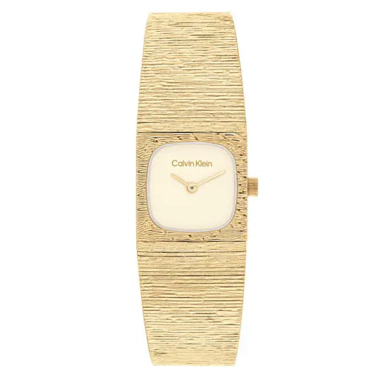 Calvin Klein Textured Bangle / Bark Effect Women's Gold-Tone Stainless Steel Watch 25100178