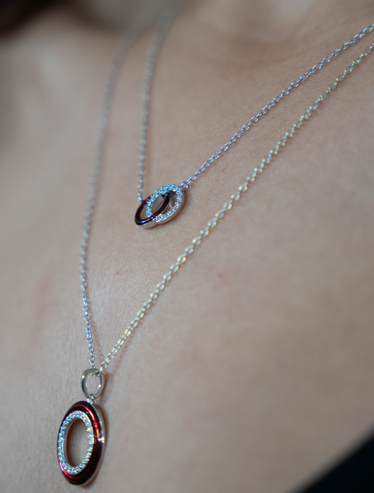 SMALTO - Silver 925 Rhodium Plated & Red Enamel Pendant Necklace