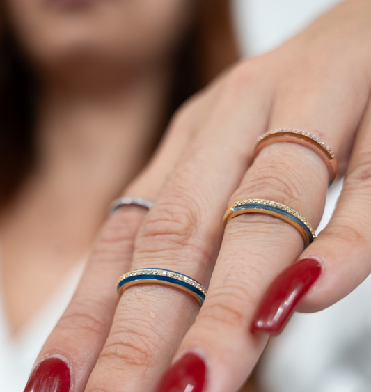 SMALTO - Silver 925 Gold Plated & Blue Enamel Ring