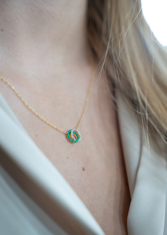 SMALTO - Silver 925 Gold Plated and Green Enamel Intertwined Necklace