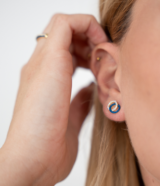 SMALTO - Silver 925 Gold Plated & Blue Enamel Stud Earrings