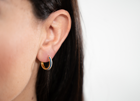 SMALTO - Silver 925 Gold Plated & Blue Enamel Hoop Looped Earrings