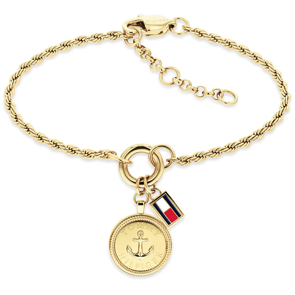 Tommy Hilfiger  Ladies Charms Gold Tone Anchor Rope Chain Bracelet 2781030