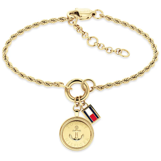 Tommy Hilfiger  Ladies Charms Gold Tone Anchor Rope Chain Bracelet 2781030