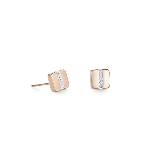 Earrings stainless steel square rose gold & crystals pavé strip crystal Ref :0225-21-1800