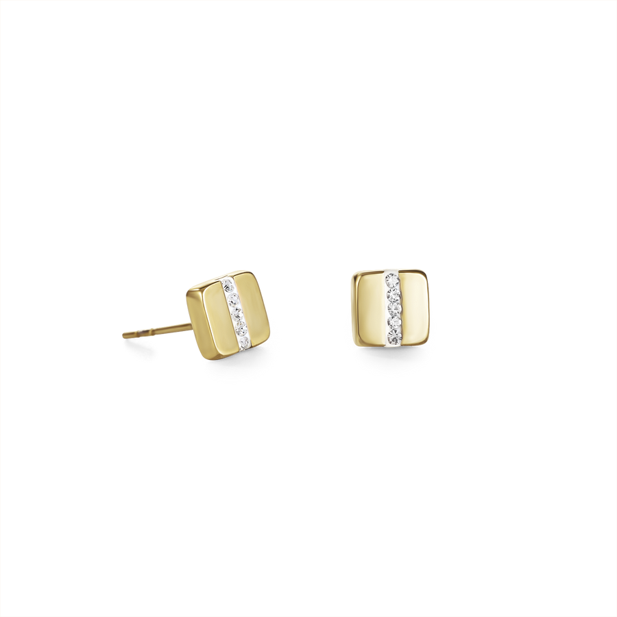 Earrings Stainless Steel Square gold & crystals pavé strip crystal Ref :0325-21-1800