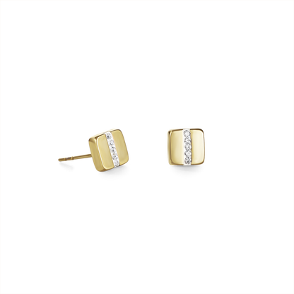 Earrings Stainless Steel Square gold & crystals pavé strip crystal Ref :0325-21-1800