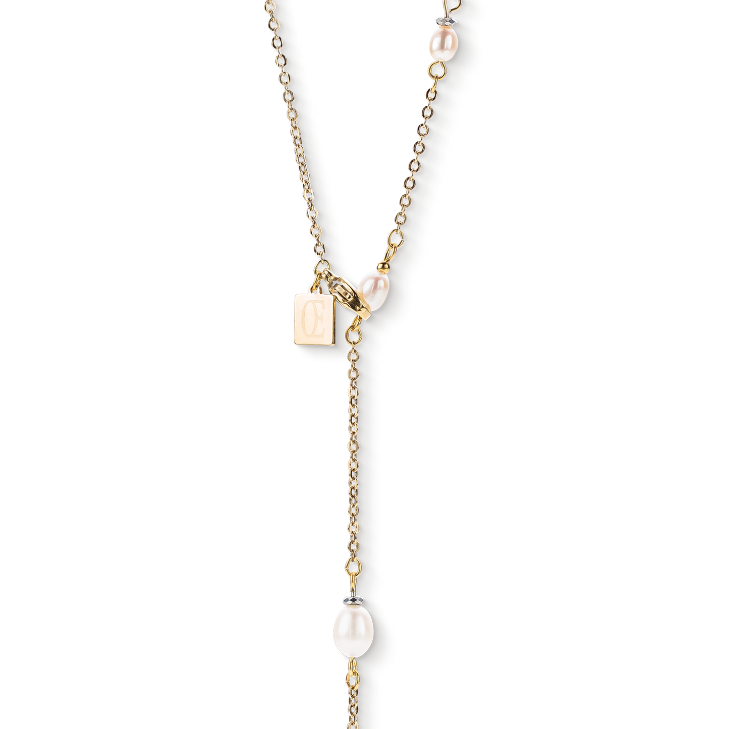 Necklace Y chain & oval Freshwater Pearls gold white Ref :1105-10-1416