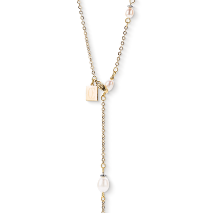 Necklace Y chain & oval Freshwater Pearls gold white Ref :1105-10-1416