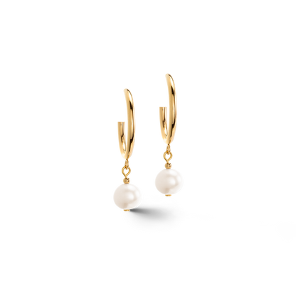 Earrings Creole Freshwater Pearls & Chunky Chain Navette Multiwear white-gold Ref :1110-21-1416