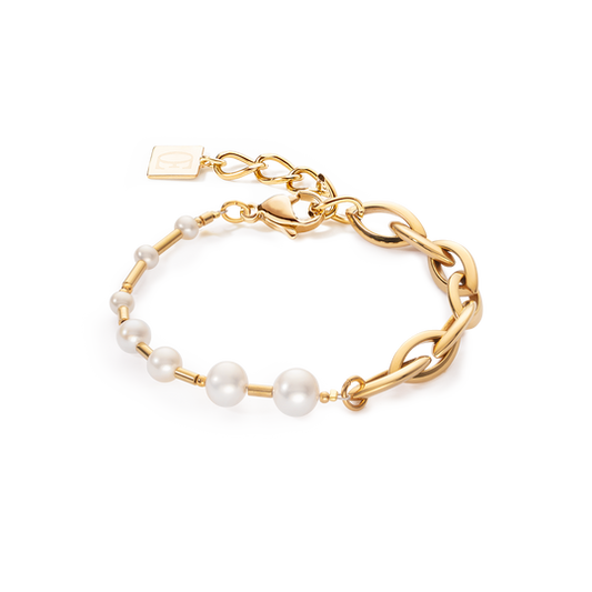 Bracelet Freshwater Pearls & Chunky Chain Navette Multiwear white-gold Ref :1110-30-1416