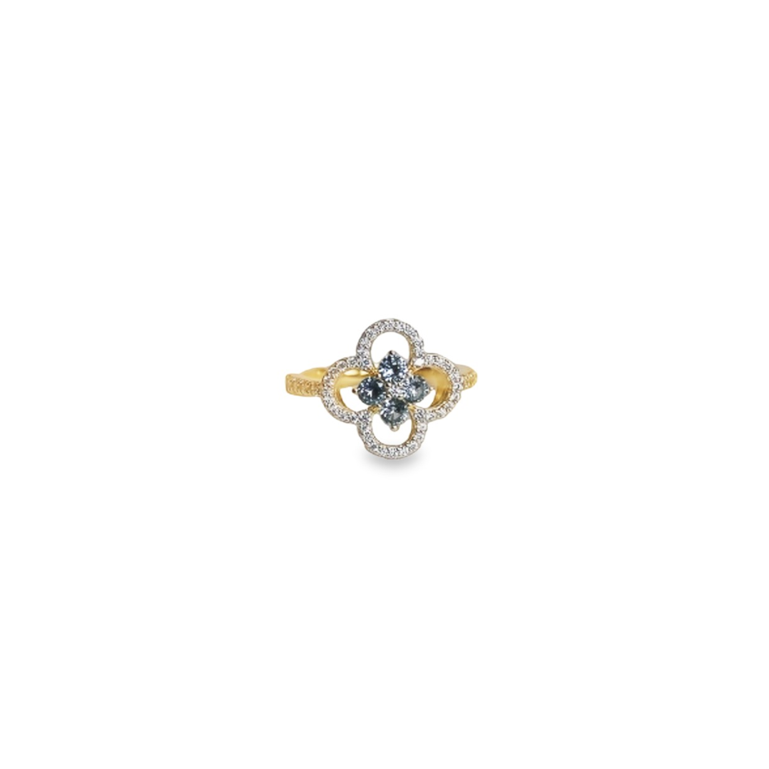 Fortuna Yellow Gold Plated Ring with Aqua Crystals