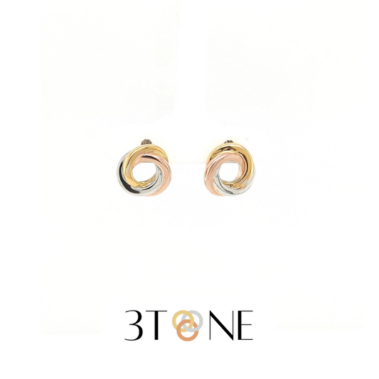 3Tone Collection by Sterling Jewellers Malta Ring Sphere Intertwining Circles Loops Earrings in Rose Gold, Yellow Gold and Silver 925