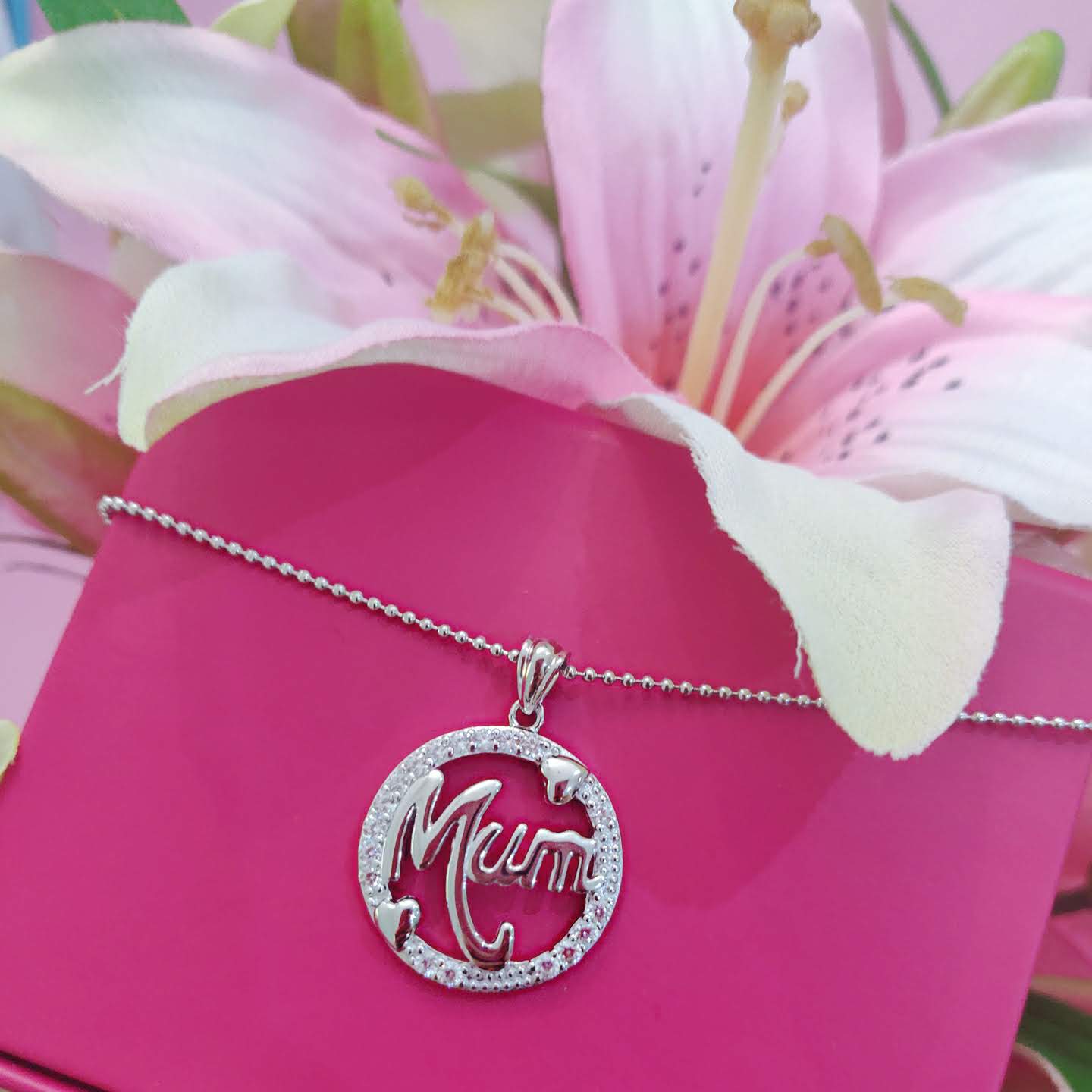 Silver 925 MUM Necklace with hearts